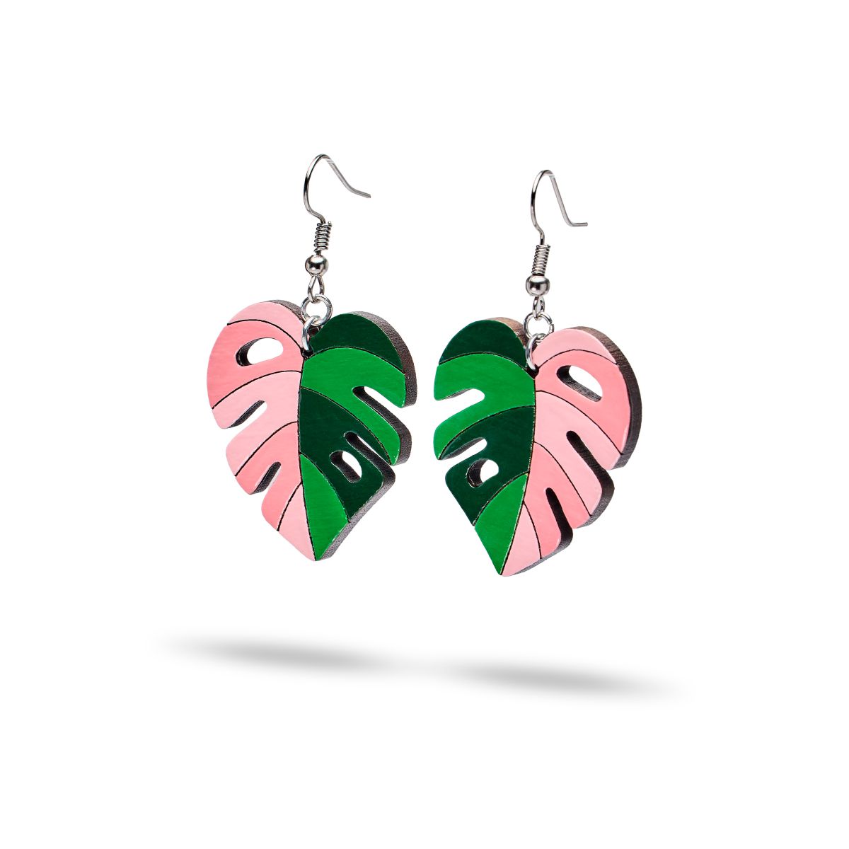 Aretes Colgantes Monstera Pink